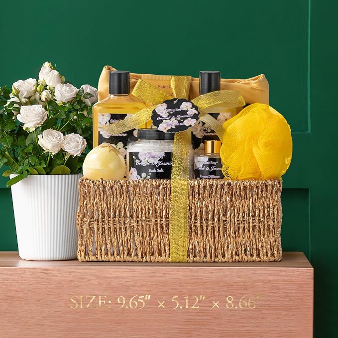 Spa Kit Gifts for Women Gift Basket, 15Pcs Bath and Body Spa Gift Basket | Home Spa Self Care with Purse Handbag, Relaxing Pampering Care Kit Orchid Jasmine Gifts for Birthday, Mom, Anniversary