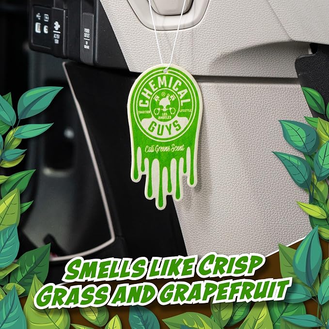 Chemical Guys Hanging Car Air Freshener 12-Pack, Cali Greens Premium Fresh Floral & Refreshing Green Fragrance, Rearview Mirror Paper Fresheners for Cars, Trucks, SUVs, RVs & Boats