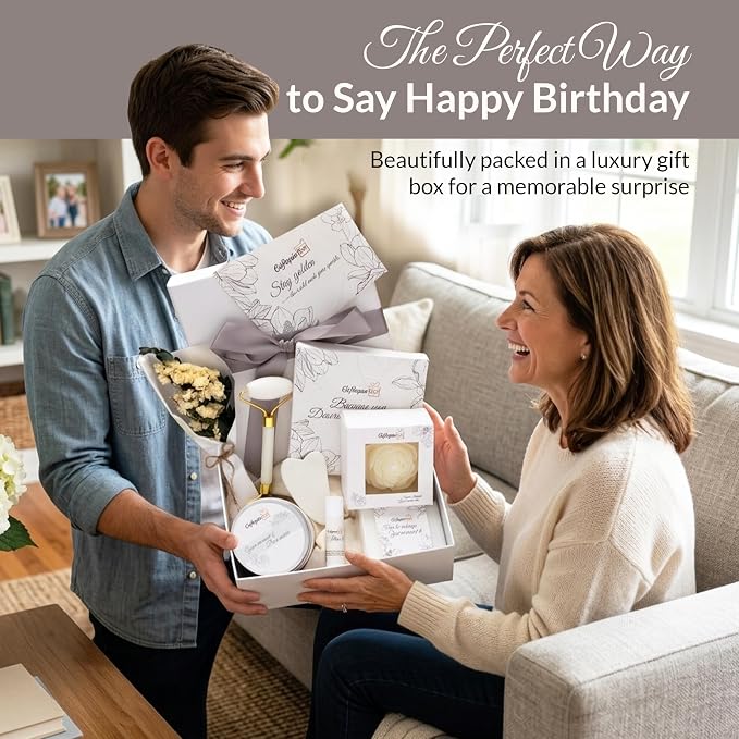 Luxury Spa Gifts for Women, Pamper Self Care Gift Set with Shower Steamers, Body Scrub, Candle & Gua Sha, Birthday, Bridal Shower & Thank You Gifts