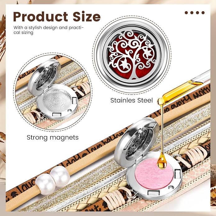 Tondiamo Essential Oil Diffuser Bracelet Christmas Jewelry for Women Aromatherapy Locket Leather Diffuser Bracelet with 12 Pcs Refill Pads for Women