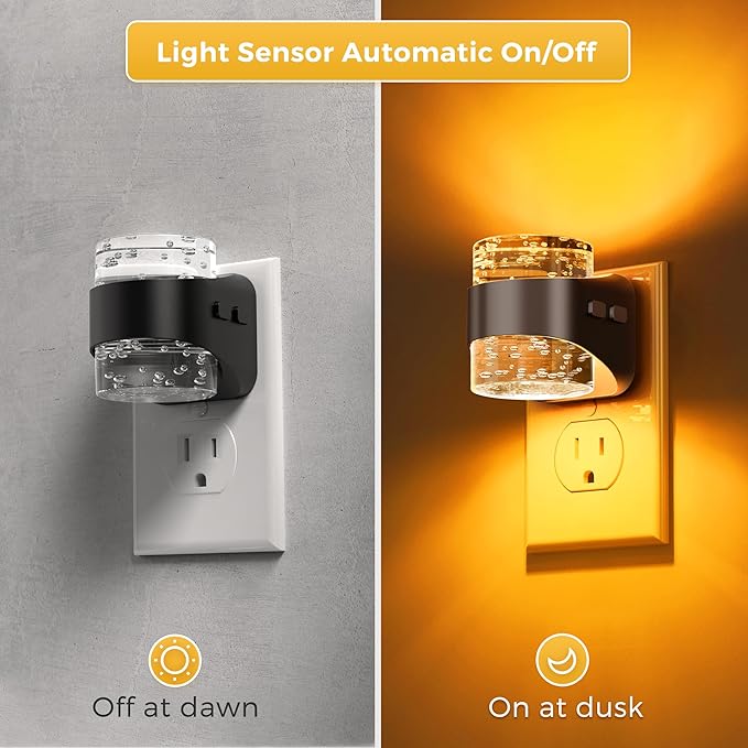 L LOHAS LED Night Light, Bubble Night Lights Plug into Wall, 2 Pack Night Lights with Dusk-to-Dawn Sensor,Dimmable Amber Pulg in Nightlights for Rooms Bathroom Hallway