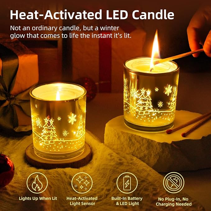 Viyffo Vanilla Candle for Home Scented - 5oz Small Non Toxic Soy Candle with LED Light, Decorative Gold Jar for Holiday Décor, Funny Birthday Gift for Women and Men