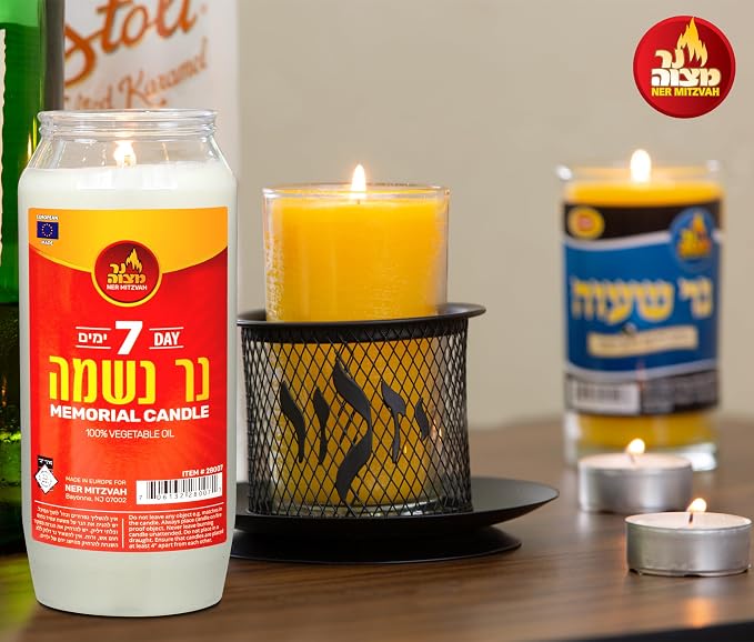 Ner Mitzvah 7 Day Yartzeit Candle - 10 Pack Kosher Yahrtzeit Memorial and Yom Kippur Candle in Plastic Holder