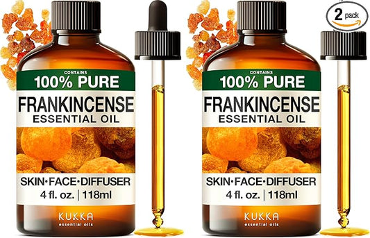 KUKKA Frankincense Essential Oils - 4 Fl Oz - for Hair, Skin, Diffuser, Aromatherapy & DIY Soap Making Scent (Pack of 2)