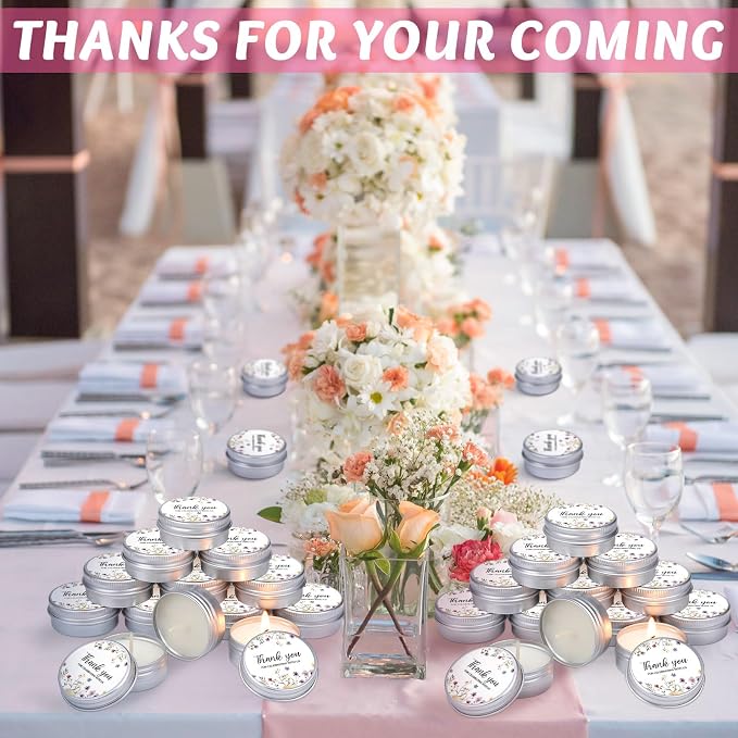 MTLEE 50 Pcs Wildflower Wedding Candles Gift Favors for Guests 1 Oz Lavender Scented Soy Wax Aromatherapy Candle Favors for Bridal Shower Rustic Wedding Party Guests(Wildflower)
