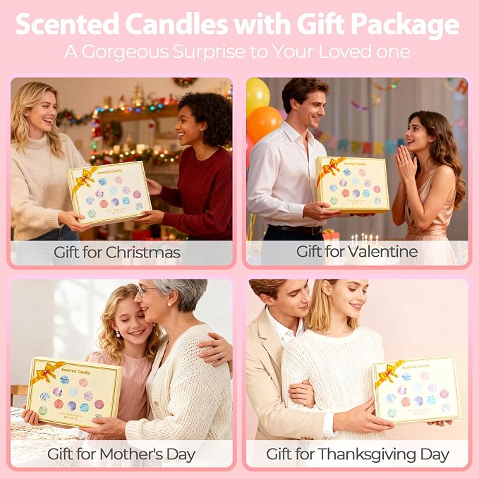 Gifts for Women,12 Pack Scented Candles Gift Set, 300 Hour Long Lasting Soy Wax Candles for Home Scented, Aromatherapy Candle, Ideal for Birthday, Christmas, Mother's Day, Thank You Gifts