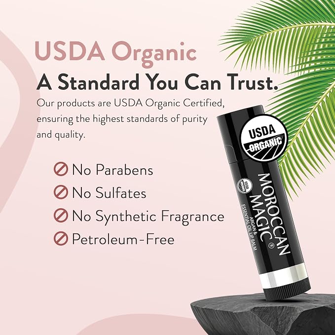 Moroccan Magic Organic Lip Balm 5 Piece Variety Pack Gift Set | Ultra-Hydrating Argan & Essential Oil Lip Moisturizer + Vitamin E | Smooth | Natural | Non-Toxic | Cruelty Free | 5 Pack