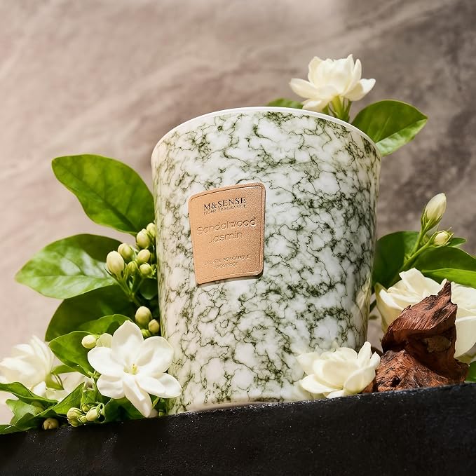 M&SENSE Extra Large Candle 35oz 150H SandalwoodJasmin Scented Candle,3 Wick Highly Scented Jar Candle, XL Candles Gift for Stress Relief, Meditation, Yoga
