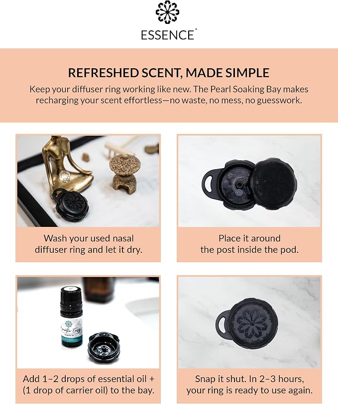 Essence Pearl Travel Case | Immunity Essential Oil | Aromatherapy Nasal Diffuser & Essential Oil Carrying Case | Eucalyptus, Lemon & Cinnamon Blend | Travel-Friendly Kit | Black Pod