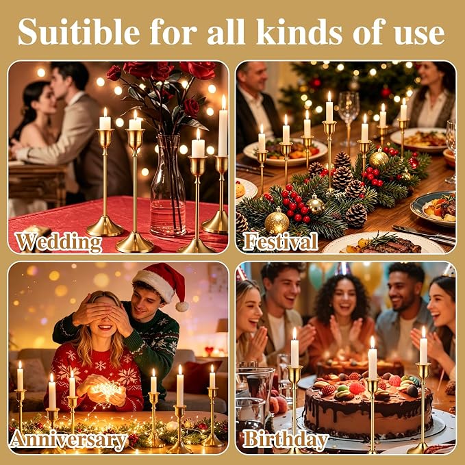 26 Pcs Brass Gold Taper Candle Holders Set, Vintage Metal Candlestick Holders Plus Candle Snuffer Brass Home Decor for Table Centerpiece,Wedding Reception,Festive Christmas Mantel Housewarming