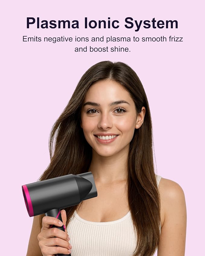 ANNLARY Hair Dryer with Comb | 1800W Blow Dryer with Diffuser for Curly Hair | Plasma Ionic Hairdryer for Frizz Control | Foldable & Protable Design for Travel | 6.5 ft ALCI Cord for Women and Men