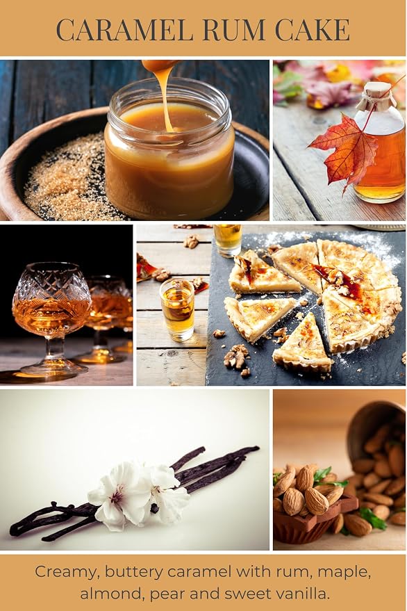 ECO CANDLE CO. Reed Diffuser Set, Caramel Rum Cake, 4 oz. - Scents of Caramel, Rum, Maple, Almond, Pear, & Vanilla - Premium Fragrance and Essential Oil Blends, Clear Glass, 12 Reeds, Recycled Box