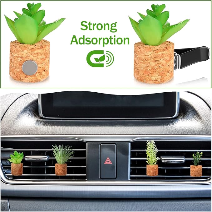 Tallew 4 Pcs Succulent Air Vent Clip Car Accessories Cute Plant Green Decoration Boho Car Accessories Gift Air Freshener for Women Girl Man Father Mini Artificial Plant for Interior Clips Diffuser