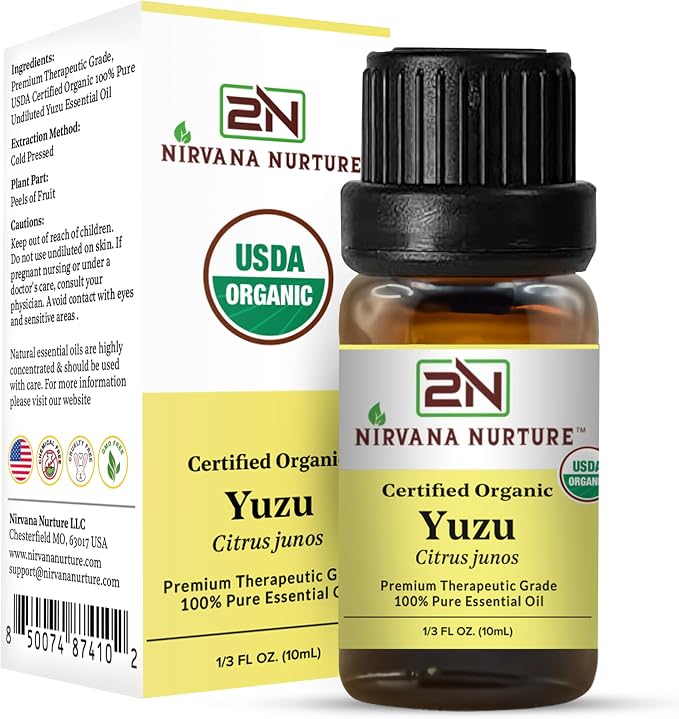 Yuzu Essential Oil, USDA Certified Organic, 100% Pure Undiluted, Aromatherapy Oil for Diffuser, Hair & Skin Care