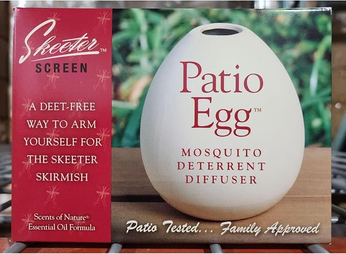 Skeeter Screen Patio Egg Diffuser – Decorative Essential Oil Set with 3-Month Supply – No Flame or Power – Includes Beaker & Netting – Patios, Garages, Stables – Covers Up to 300 Sq Ft