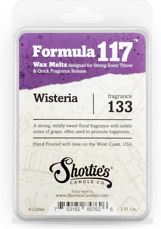 Shortie's Candle Company Pure Wisteria Premium Wax Melts - 3 Oz., Strong & Long Lasting, Non-Toxic - Made with Essential & Natural Oils - Formula 117
