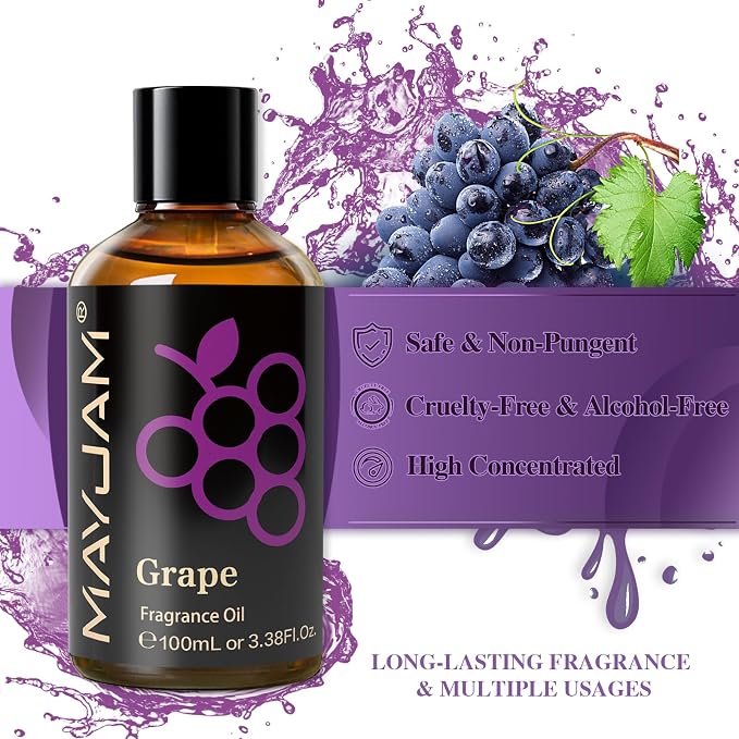 MAYJAM 100ML/3.38FL.OZ Grape Fragrance Oils with Glass Dropper, Essential Oils for Diffusers for Home, Long Lasting Scented Oils for Diffusers Soap Candle Making