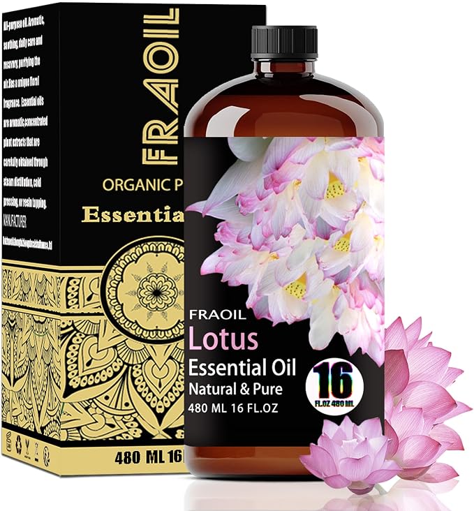 Lotus Essential Oil, Lotus Oil 16 Fl Oz 480 ML for Diffuser Humidifier Yoga Cleaning DIY Candle Soap Making Perfume Gift for Women Essential Oils FRAOIL (Lotus 16 Fl Oz (Pack of 1))