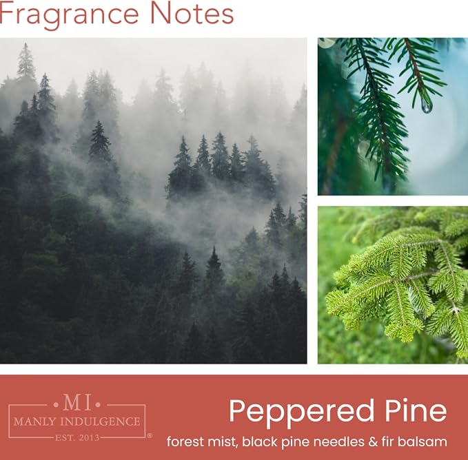 Manly Indulgence Peppered Pine Scented Candles for Men, 2 Wick, 15 oz Premium Soy Blend, 60H Burn, Candles for Home Scented – Made in The USA