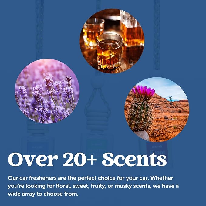 CANDECraftCo Car Air Hanging Fragrance Oil, Car Auto Freshener for Essential Oils, Scents Fragrance Aromatherapy Automobile Diffuser, Long Lasting (Whiskey & Oak)