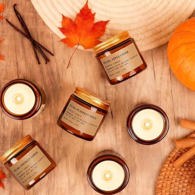Candles for Home Scented, 6 x 3.5 oz Soy Wax & 150 Hours Long Lasting Fall Candles, Gifts for Women Birthday Thanksgiving Day Merry Christmas