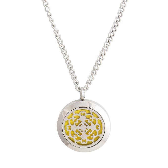 Wild Essentials Cross Essential Oil Diffuser Necklace, Stainless Steel Locket Pendant with 24 inch Chain, 12 Color Refill Pads, Customizable Color Changing Perfume Jewelry for Aromatherapy