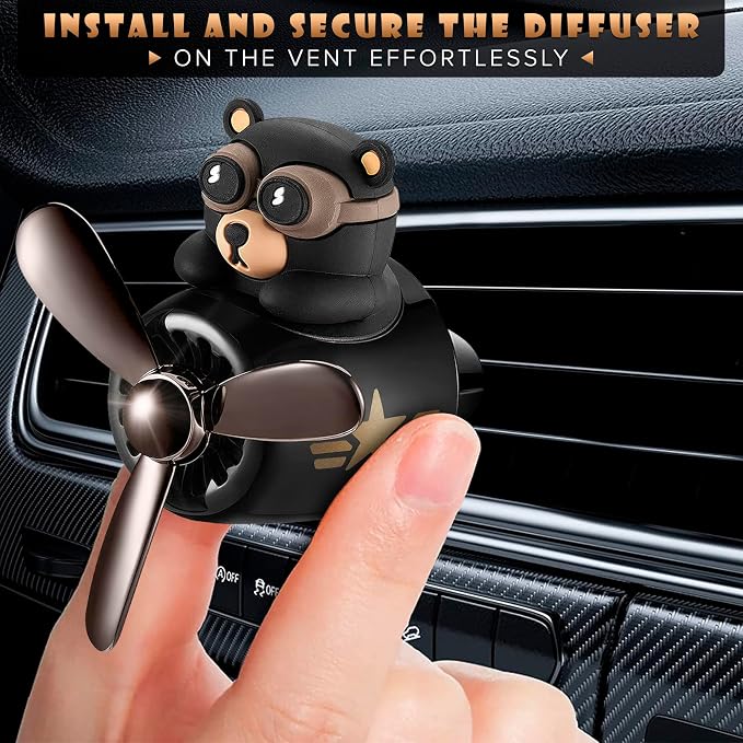 Car Vent Clips - Bear Pilot Car Air Freshener Vent Clip with Rotating Propeller, Durable and Easy to Install, 2.1"x2.5"x2.4" Versatile Size, 2 Aroma Tablets Included, Adds a Playful Touch to Interior