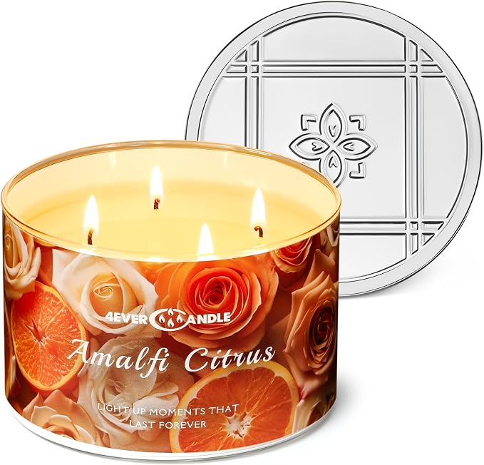 Amalfi Citrus Scented Candles, 18oz Soy Candles Non Toxic 4-Wick Large Candle Jars, Over 50 Hours of Burning Time, Ideal for Gifting, Events, Home Decor