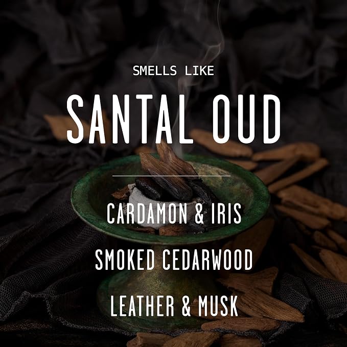 Santal Candle - Sandalwood Candles I Scented Black Candles for Men or Women - Sandalwood, Spices & Leather Soy Wax Mens Candle -Infused w/Essential Oils | Long 50Hr Burn, 9oz I Non Toxic I Made in USA