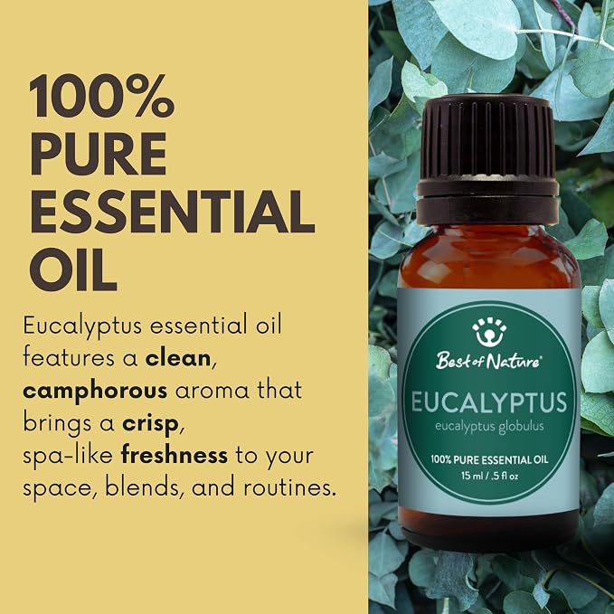 Eucalyptus Essential Oil for Diffuser Aromatherapy – Best of Nature 100% Pure Undiluted Oils for DIY, Home Fragrance, and Topical Use