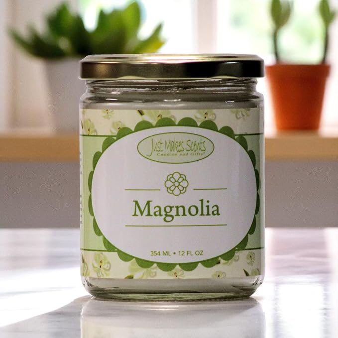 Magnolia Scented Blended Soy Candle | Light and Lovely Floral Fragrance | Hand Poured in The USA by Just Makes Scents (12 oz)