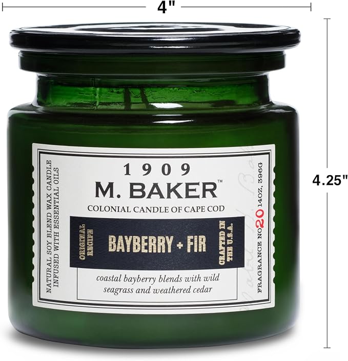 Colonial Candle Bayberry Fir Scented Jar Candle | 2-Wick Natural Soy Blend Wax Candle for Home | Relaxing Aromatherapy Candle Infused with Essential Oils | M. Baker Apothecary Glass Jar Candle