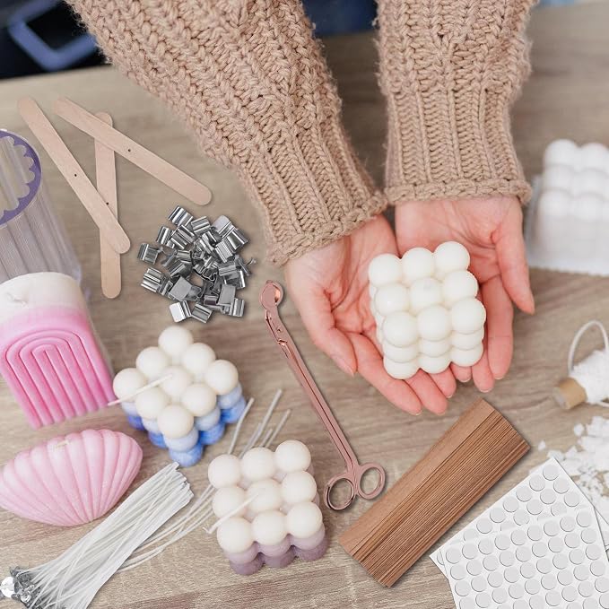 180 Pcs Candle Wicks for Candle Making Kit: 150 Cotton Wicks & 30 Wood Wicks with Candle Making Tools（Wick Holders、Stickers、Wick Trimmer） Thick 4"+6"+8" for Candle Making,Candle DIY