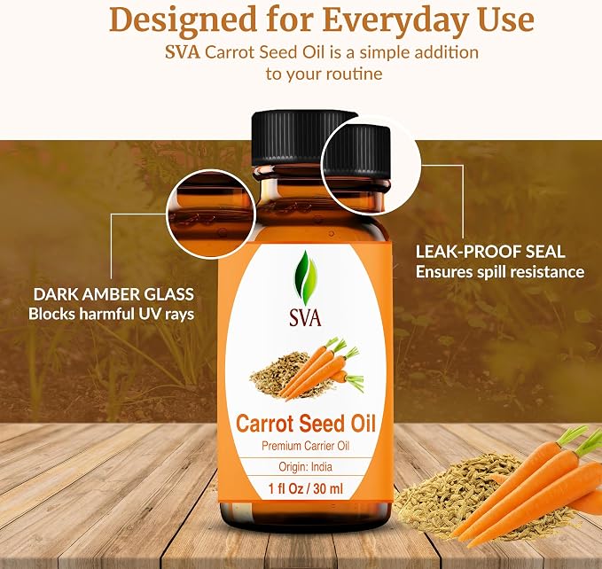 SVA Carrot Seed Oil - 1 Fl Oz - for Face, Skin Care, Hair Care, Scalp Massage & Body Massage – Carrier Oil with Dropper