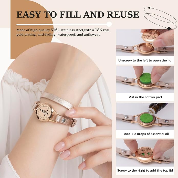 A&K Collections 18K Gold Mothers Day Easter Basket Stuffers for Her Rose Gold Plated Cross Aromatherapy Bracelet – Teen Girl Gifts Trendy Stuff, Essential Oil Lavender & Rose Diffuser Christian Jewelry for Women