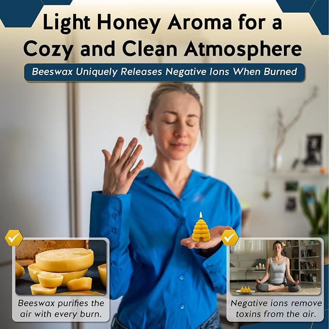 Alternative Imagination Beehive Votive Candles - 12 Pack of Hand Poured Pure Beeswax Candles with Cotton Wicks - Unscented, Non-Toxic, Eco-Conscious Bee Decor and Natural Gifts for Home or Events