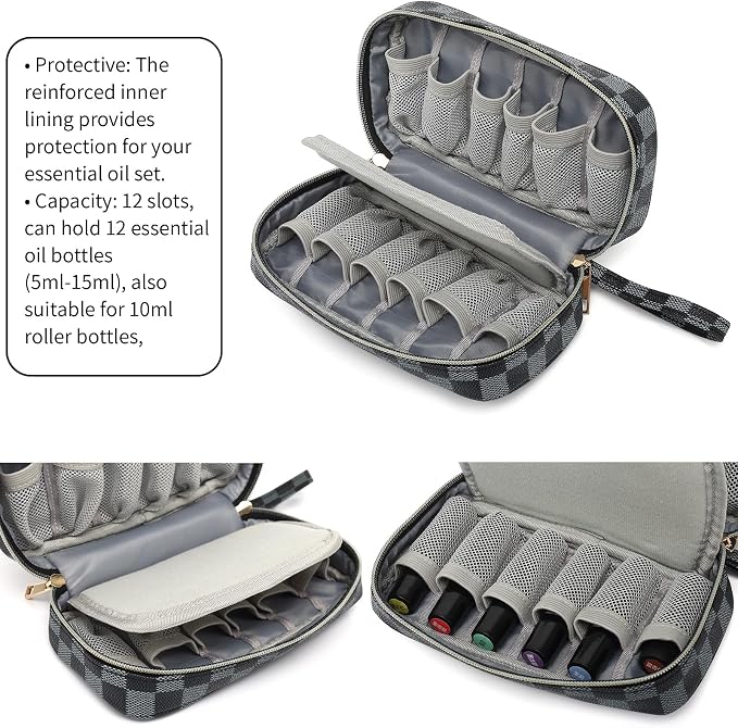 PU essential Oil Carrying Case - Holds 12 Bottles (5ml-15ml, Including Roller Bottles), Portable Organizer for Essential Oil and Accessories (Bag Only) (Blue)