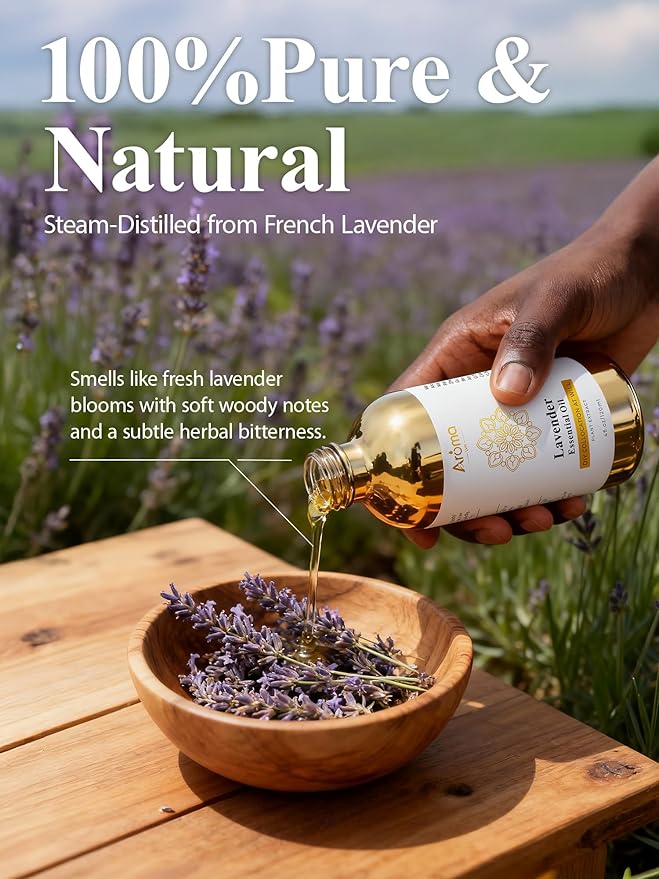 Lavender Essential Oil 4 Fl Oz | Smells like fresh lavender blooms with soft woody notes and a subtle herbal bitterness