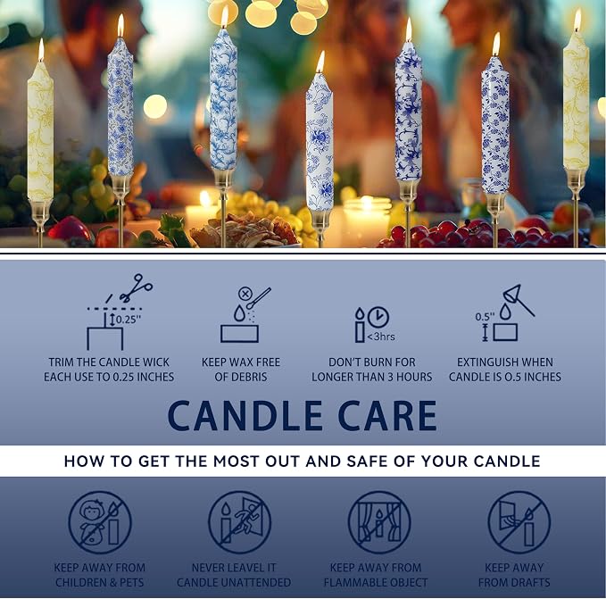 7 inch Short Candle Rustic Taper Candles Printed Candlestick Handmade Unscented Taper Candle 4 pcs Smokeless Tapered Candles for Home Dinner Wedding Holiday