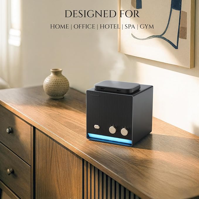 Aromadd Smart Waterless Essential Oil Diffuser with Dual Nozzle, Cold Air Tech Scent Air Machine with 8 Timer Settings, 9 Mist Levels, Hotel Collection Diffuser for Home & Office (Black Titanium)