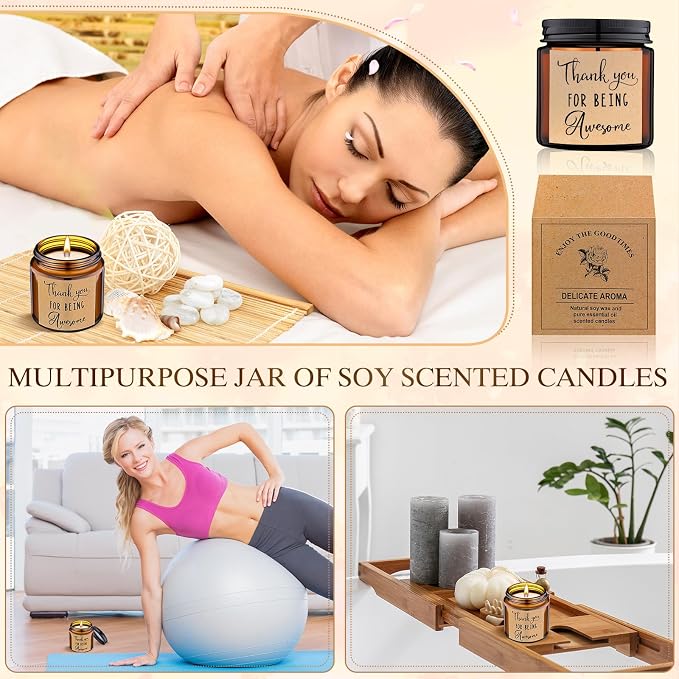 MTLEE 20 Pcs Thank You Gifts Candles 3.5 oz Employee Appreciation Inspirational Scented Soy Wax Candle Thanks Gift for Coworker Women Volunteer Teacher(Thank You,Brown)