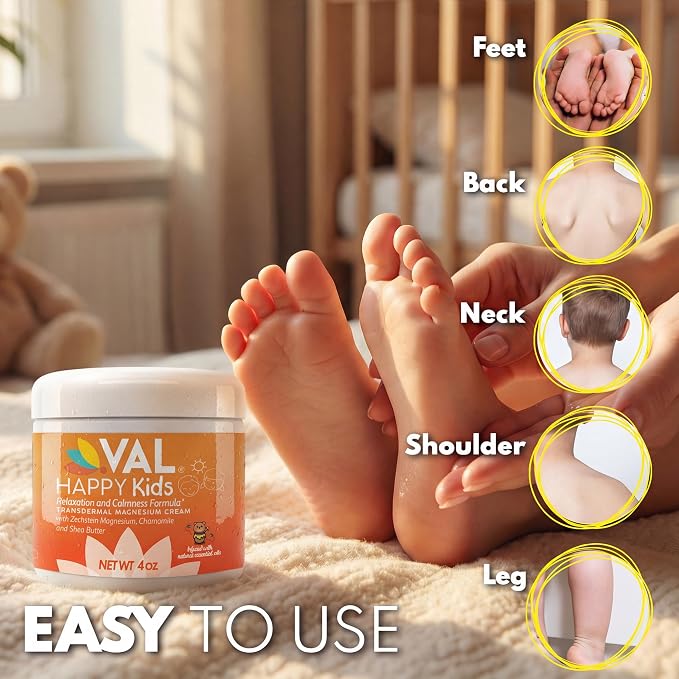 VAL Magnesium Cream for Kids | Relaxation for Daytime & Bedtime Routine | Gentle Zechstein Magnesium Chloride | Calm & Mood Support | with Chamomile, Shea Butter & Essential Oils | USA Made | 4oz