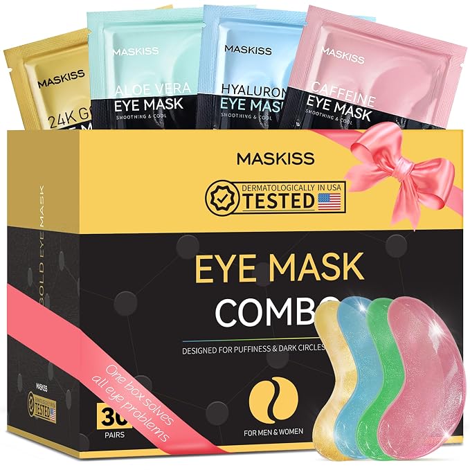Maskiss Under Eye Patches(30 Pairs), 24K Gold, Caffeine, Hyaluronic Acid, Aloe Vera Eye Masks for Dark Circles Puffy Eyes Undereye Bags, Eye Skin Care Gift Set for Bachelorette Party Favors
