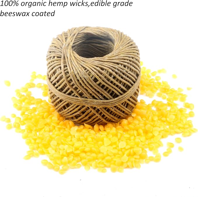 MILIVIXAY Hemp Wick with Natural Beeswax Coating, Edible Grade Beeswax, 200 FT Spool, Standard Size (1.0mm),Unbleached, Un-Dyed and 100% Organic.