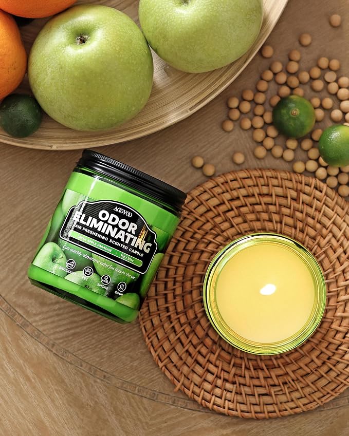 AOOVOO 4 Pack Green Apple Odor Eliminating Highly Fragranced Candle - Eliminates 95% of Pet, Smoke, Food, and Other Smells Quickly, Non Toxic Air Freshing Soy Candle