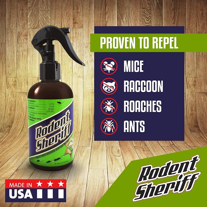 Rodent Sheriff Peppermint Oil Repellent Spray Fast Acting Pest Control | Repels Mice, Racoons, Ants, and More