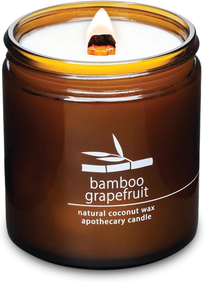 Hemlock Park Bamboo Grapefruit Apothecary Scented Candle | Crackling Wood Wick, Botanical Fragrance & Coconut Apricot Wax | Up to 80 Hour Burn Time | 16 oz | Made in USA