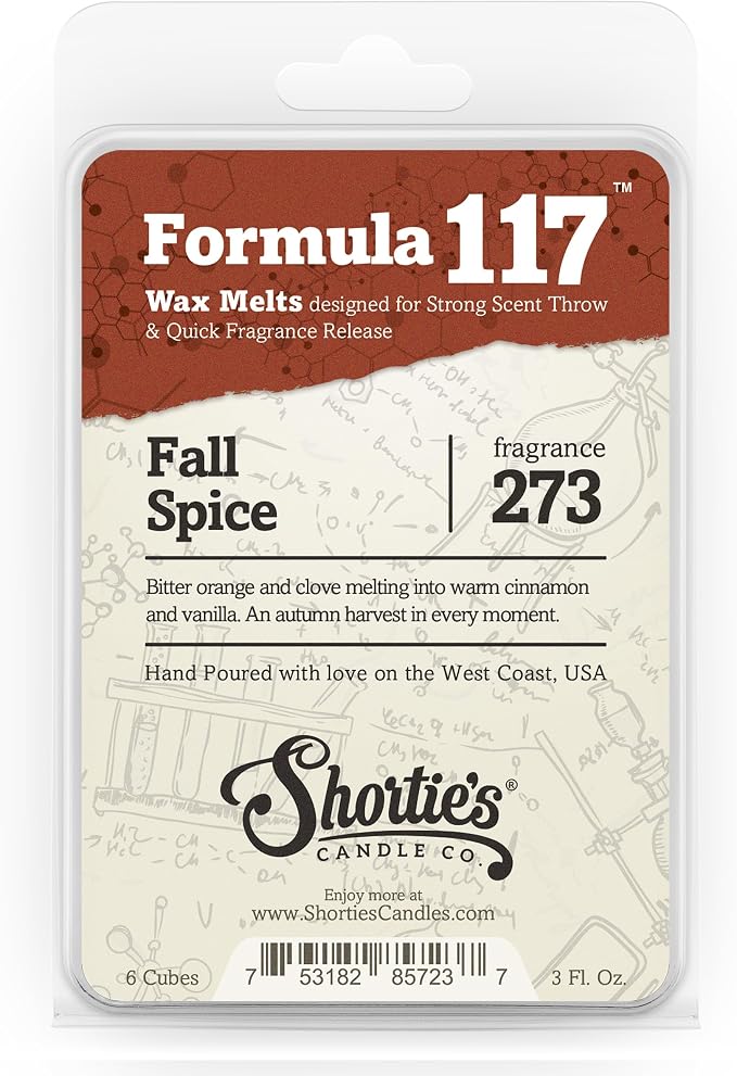 Shortie's Candle Company Fall Spice Premium Wax Melts - 3 Oz., Strong & Long Lasting, Non-Toxic - Made with Essential & Natural Oils - Formula 117