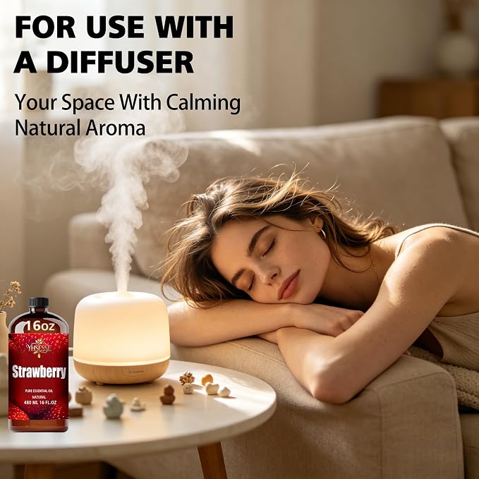 Strawberry Essential Oil, Strawberry Oil 16 Fl Oz 480ml for Diffuser Yoga Soap & Candle Making – with 0.33 Oz Roller Ball & Funnel YHSESSE Essential Oils