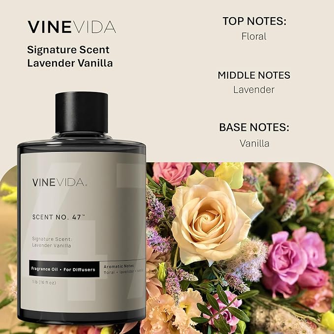 VINEVIDA [16 Fl Oz] Lavender Vanilla Fragrance Oil for Cold Air Diffusers, Essential Oils for Diffuser Oil Refill & Air Freshener Room Spray